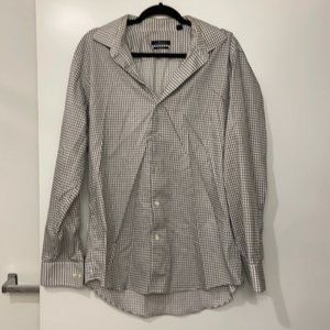 ✨Marc Anthony Mens Slim Fit Long Sleeve Gray White Check Plaid Cotton Shirt